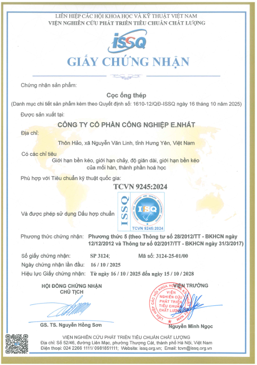 Chứng nhận Sản phẩm Cọc ống thép TCVN 9245