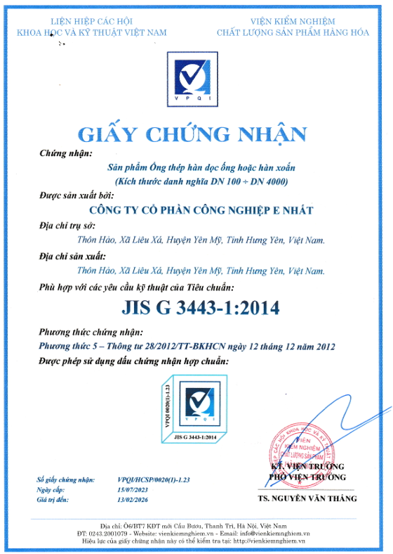 Chứng nhận Sản phẩm Ống thép đường kính lớn